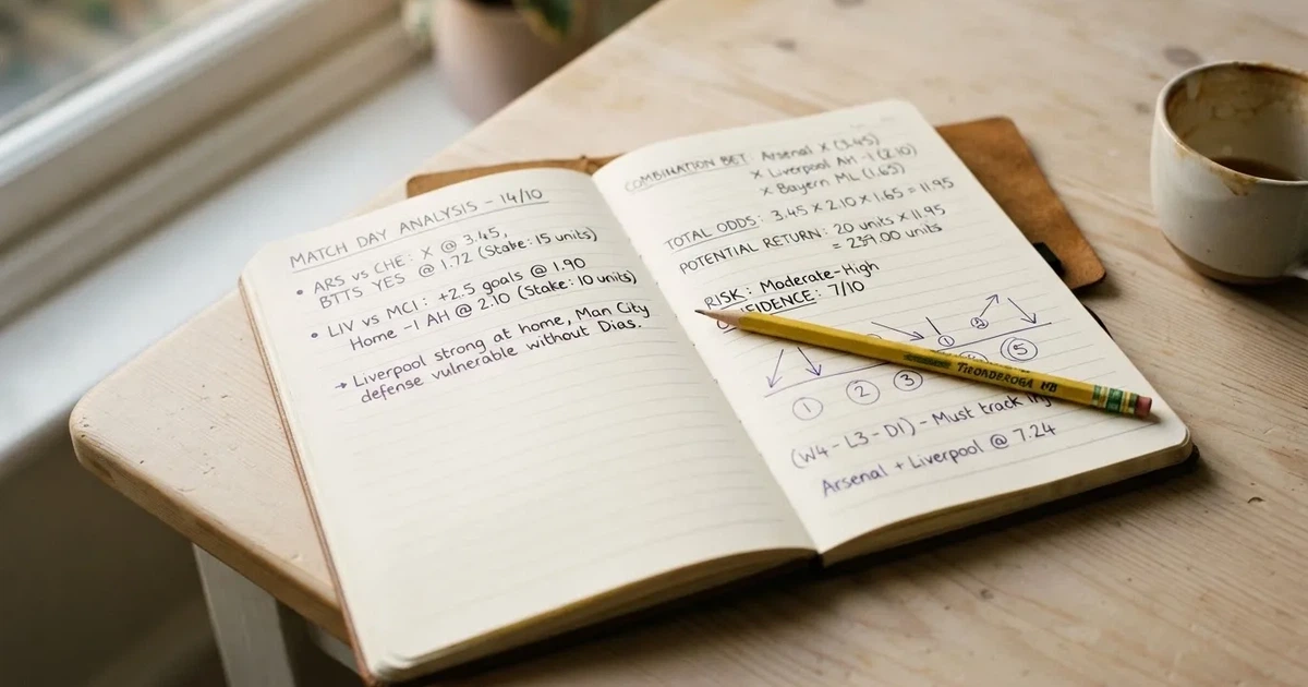 Ein Notizbuch mit handschriftlichen Stichpunkten und kleinen Skizzen liegt neben einem Bleistift auf einem hellen Tisch, Tageslicht von der Seite.